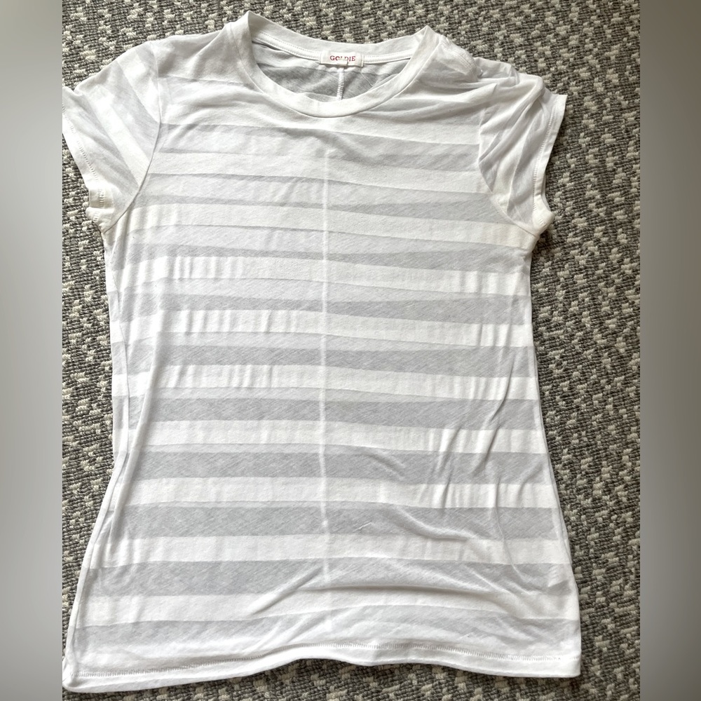 Goldie white tee with sheer stripe